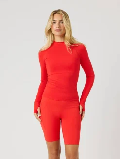Björn Borg T-Shirts|Löpning * Borg Perforance Bruhed ockneck Flame Scarlet
